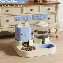Pet Cat And Dog Food Bowl, Automatic Water Dispenser For Cat And Dog Food, Double Bowl Drinking Bowl Integrated Blue Version - 5L - Xem 3
