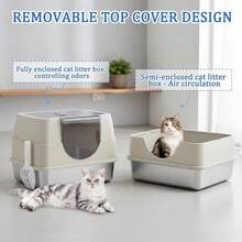 Litter Box With Lid, Stainless Steel Litter Box, Small Litter Pan For Kittens, Enclosed Cat Litter Pan, Non-Sticky Covered , Easy Clean - 50*35*35cm - View 7