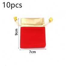 5/10pcs/Pack Gold-Edged Velvet Drawstring Bags, Multi-Size Velvet Jewelry Gift Cosmetic Packaging Bags, Fabric Gift Bags For Earphones, Jewelry, Storage And Gift Packaging - Gold-edged Drawstring Bag - View 19