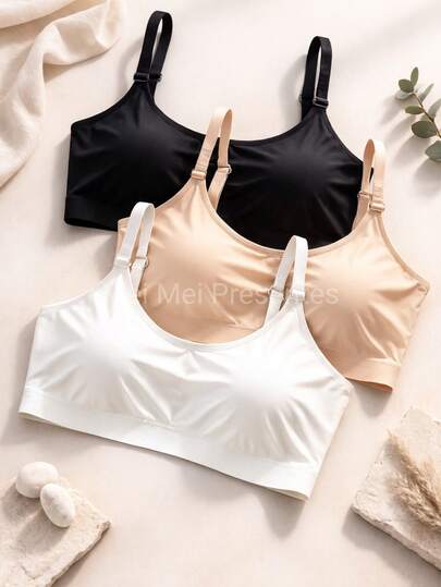 Kit até 3 Unidades Top Alça Fina Sem Costura com Bojo Removível Confortável Preenchimento removível -Cores Variadas