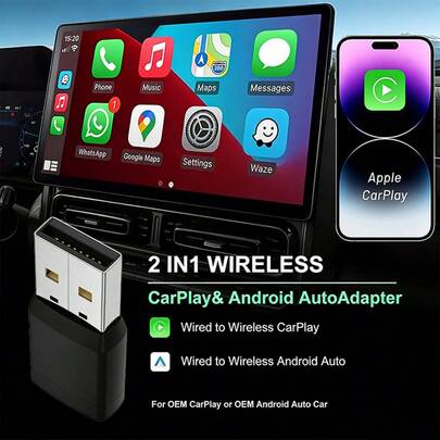 2026 Latest 2-In-1 Wireless CarPlay Adapter, Compatible With Apple And Android, Fast Connection, Zero Latency, Plug And Play. More Than 800 Models To Choose From.