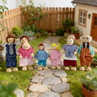 8件套娃娃人偶套装，代表一个家庭，适合装饰娃娃屋，也可作为生日礼物。