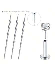 3-4PCS Piercing Taper Threadless Piercing Changing Tool Piercing Taper Insertion Tool Piercing Threader Tool Flat Back Earring Applicator Tool Labret Titanium Threadless Insertion Pin 16g 18g 20g - Silver - View 9