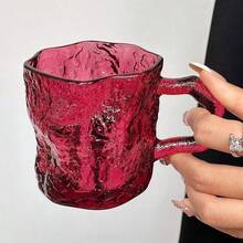 2pcs Ins Style Rose Pink Handle Glacier Glass Cup, High-Quality Household Beverage, Water, Coffee, Cold Drink, Milk Cup - Hot Pink - View 11