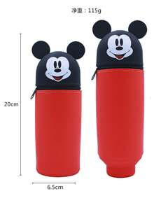 Cartoon Silicone Retractable Pencil Case, Large Capacity Student Stationery Storage Box, Cute Animal Zipper Pencil Pouch - Blue/Multicolor - View 6