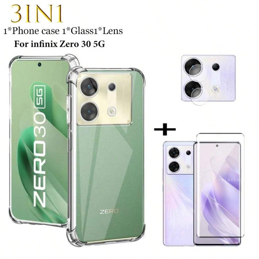 3-In-1 Protective Case Set For Zero 30 5G Smartphone: Transparent Anti-Drop Phone Case + 9H Hardness Tempered Glass Screen Protector + 3 Pcs Camera Lens Film, Easy Installation, Suitable For Gaming - Clear - View 1