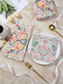 20pcs Disposable Paper Napkins, Suitable For Wedding, Banquet, Hotel And Party Table Decorations. Vintage Leaf, Flower And Bee Printed Napkins, Double-Layer Design, Ideal For Birthday, Afternoon Tea Themed Party Decorations, Party Napkins And Baby Shower - Floral Print - View 3