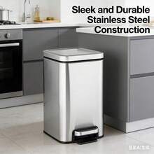 10L Stainless Steel Slim Step Trash Can​ – Sleek Silver Pedal Bin With Soft-Close Lid & Removable Liner. Slim Design Fits Tight Spaces, Holds 2.6gal (4gal Bags). Brushed Fingerprint-Resistant Finish. Perfect For Kitchen, Office, Bathroom. - 查看 1