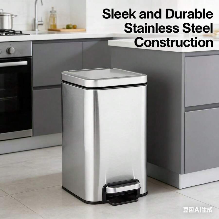 10L Stainless Steel Slim Step Trash Can – Sleek Silver Pedal Bin With Soft-Close Lid & Removable Liner. Slim Design Fits Tight Spaces, Holds 2.6gal (4gal Bags). Brushed Fingerprint-Resistant Finish. Perfect For Kitchen, Office, Bathroom. - 查看 1