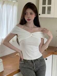 Y6Y French Summer Sexy White Off-Shoulder Blouse For Women - White - View 6