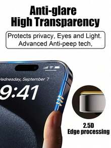 Privacy Tempered Glass Screen Protector 3pcs Anti-Spy Tempered Glass Screen Protector Compatible With Apple Devices Anti-Scratch Anti-Collision Oleophobic Coating Smooth Touch Compatible With Apple X/XR/6/7/8/11/12/13/14/15/16/16Plus/16Pro/16ProMax/16e/17/17 Air/17 Pro/17 Pro Max Series Spring Gift Birthday Anniversary Party - Black - View 10