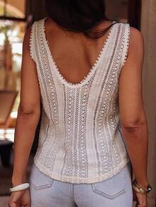 Áo hai dây nữ màu trắng trong suốt, chất liệu polyester, kiểu dáng dài vừa phải, cổ tròn, viền ren, thích hợp mặc mùa hè. - Màu be - Xem 4