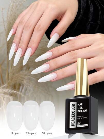  PEACECOLOR 1PC 15ML White Jelly Gel Nail Polish, High-Capacity Classic Color Semi Permanent Crystal Clear Gel Nail Polish Color Gel For Beginner Manicure DIY Salon, All Season Nail Art Gift For Women
