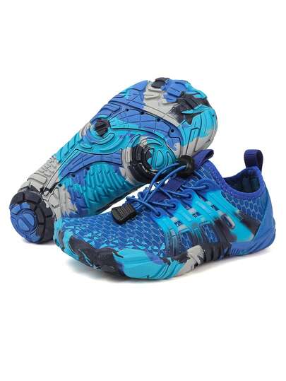 Boys' Blue Quick-Dry Adjustable Strap One-Touch Rubber Sole Children's Wading Shoes & Water Shoes, Suitable For Beach, Outdoor, Trekking