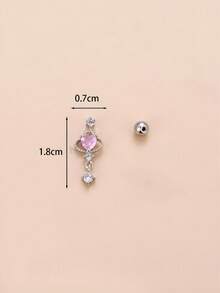 1pc Fashionable Minimalist New Micro-Inlaid Diamond Heart Stainless Steel Cartilage Earring - Silver - View 4