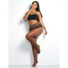 1 Pair Women's 20D Sexy Coffee Brown Pantyhose, Fashionable Minimalist Solid Color Sheer Tights - 咖啡棕 - 查看 6