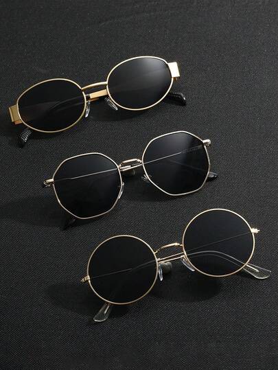 3pcs Men Metallic Oval Frame Personality Classic Delicate Hot Girl Style Shades Basics Vintage Outfits Fashion Glasses Combination For Vacation Outfits,Street-Photography,Driving,Weekend Outfit,Business Casual Woman Accessories