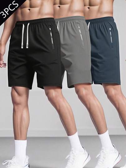 3pcs/Set Men's Summer Thin Solid Color Ice Silk Shorts, Loose Casual Versatile Outdoor Cycling Workout Running Sports Pants