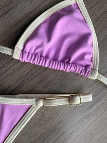 Brazilian String Bikini Without Padding, Thong Bottom, World Cup Tan Lines, Green, Yellow And Blue. - Rosa - 查看 3