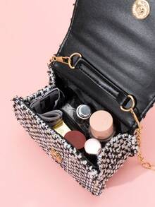 1pc Plain Rhombus Pattern Handbag & Shoulder Bag, Suitable For Outings, Back To School Gift, Holiday Gift - Diamond Pattern Solid Color - View 5