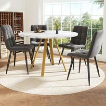 Dining Table Set (5-Piece), Round Dining Table, 80*80*75 Cm Dining Table (Incl. 4 Dining Chairs), Round Coffee Table For 4 People, Velvet Chairs (Incl. White Marble Table), Grey Dining Chairs - Dark Grey - View 1