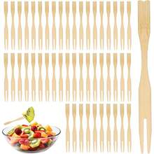 200pcs Mini Bamboo Cocktail Forks, Dual-Head Design, Appetizer Fruit Picks, Wedding Party Wooden Skewers, Christmas Gifts - Multicolor - View 9