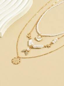 2件套夏季海滩度假多层项链，时尚海洋风海星贝壳鱼尾吊坠项链套装，适合日常佩戴、海滩旅行和约会，手工制作的链条可根据需要裁剪长度 - 彩色 - 查看 2