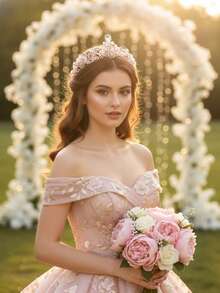 1 pezzo Corona da principessa rosa dolce con perline, copricapo da sposa con strass scintillanti, accessorio per concorsi di bellezza - Multicolore - Visualizzare 5