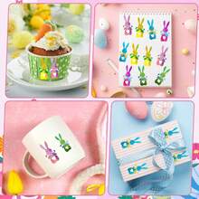 500张激光复活节兔子贴纸卷，5种颜色，春季闪亮兔子自粘封口贴纸，蝴蝶结兔子贴纸，美观贴花，适用于春季信封日记装饰、生日节日派对用品 - 彩色 - 查看 5