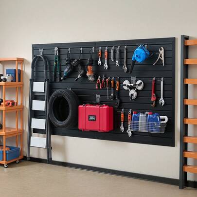 Slat Wall Paneling, 8 X 4 Ft, PVC Garage Slatwall With Modular Design, Black Slat Wall Easy-To-Install Adjustable Slatwall Panel With Coupling Structure & DIY Cutting, Fits For Storage & Display