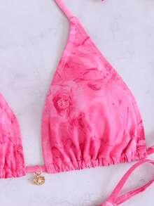 Bộ 3 món đồ bơi gợi cảm kiểu Âu Mỹ họa tiết hoa, bikini maxi lưới cho kỳ nghỉ hè, màu hồng. - Hồng - Xem 5