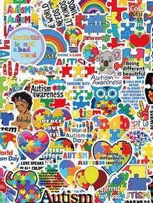 50pcs Autism Awareness Stickers Aesthetic Vibes For Journal, Phone Case, Tablet, Water Bottle, Desk, Helmet, Bike, Luggage, Waterproof Decals - Multicolor - View 3