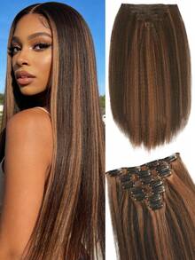 7 Pieces Kinky Straight Clip In Hair Extensions Black Hair Extensions Clip Ins For Yaki Straight Clip In Hair Extensions - Multicolor - View 13