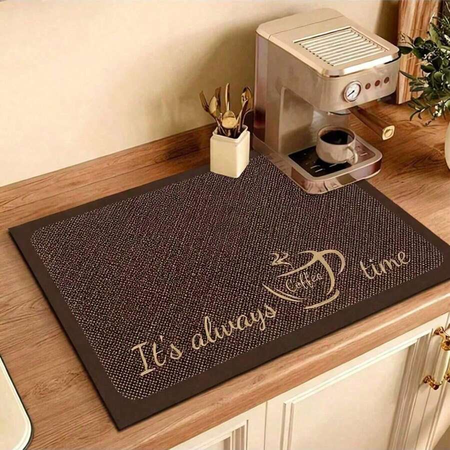 1pc Coffee Bar Mat, Kitchen Utensil Drying Mat, With "Coffee Bar" Design, Suitable For Countertop And Dining Table, Countertop Protection, Coffee Mat