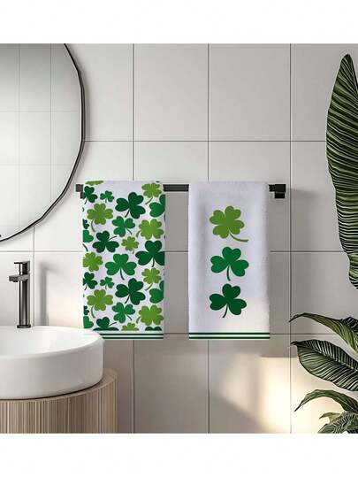 [Machine Washable] St. Patrick's Day Towel Set | 2 Pcs | Polyester | Machine Washable | Kitchen And Bathroom Decor | Modern Style