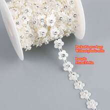 1pc 1.2cm/0.47in Width Elegant Double Line Plastic Rounded Flower With Rhinestones Beaded Chain Trim Garland For Sewing Bridal Dress Decor Weddings Party Home Decor, DIY Creative Decorations, Jewelry Making Kits (91cm/35.8in Per Pack) - Chain - View 8