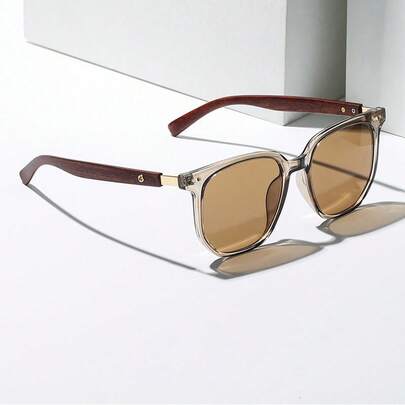 1 chiếc kính thời trang cổ điển gọng gỗ, khung vuông phù hợp với khuôn mặt tròn, kính thời trang unisex hợp dự tiệc, đeo hàng ngày, du lịch và nghỉ lễ.