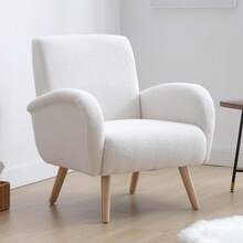 chairus 1PC Wahson Armchair Wing Chair Retro Upholstered Armchair, Lounge Chair With Thickened Backrest Reading Chair Legs Made Of Solid Wood For Living Room/Bedroom, White - 白色 - 查看 8