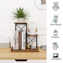 Desk Shelf Organizer, Wood Desktop Organizer Small Bookshelf, 3 Tier Storage Shelf Riser Display Stand For Office Decor And Desk Accessories, Rustic Brown Black - Multicolor - View 5
