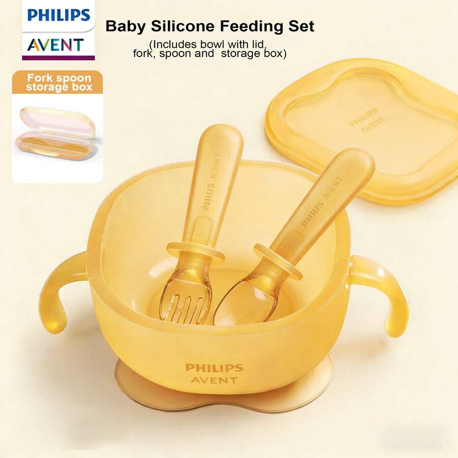 Philips Avent Bộ bát và thìa ăn dặm bằng silicon, bát có đế hút chân không, chống rơi vỡ, có tay cầm chống trượt tiện lợi, thích hợp sử dụng trong lò vi sóng, máy rửa chén và tủ lạnh.