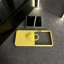Funda de teléfono amarilla simple y lujosa con anillo en forma de corazón compatible con Samsung Galaxy ZFlip7 Z Flip6 ZFlip 5, funda trasera, funda de teléfono compatible con - Amarillo - Ver 10