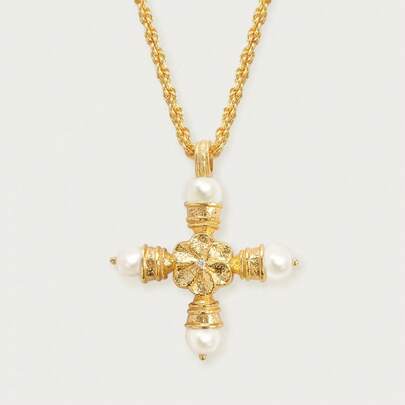 Women's Necklace, Vintage Personalized Pearl Zirconia Cross Necklace, Elegant Decorative Baroque Style Necklace