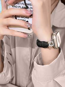 1 件女士双心水钻皮革表带，个性化适合 38/40/41/44/45/49/42/46mm S11/SE3/Ultra3/Ultra/SE/SE2/10/9/8/7/6/5/4/3/2/1 - 黑色 - 查看 4