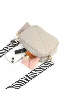 1pc Girls' Quilted Crossbody Bag, Adjustable Zebra Print Strap, Fashionable Diamond Embroidery, Great Gift - Multicolor - View 8