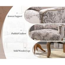 WAHSON OFFICE CHAIRS 1PC Wahson Poltrona in Lino Sedia Imbottita retrò con Gambe in Legno Massello Bracciolo Sedia Singola per Camera da Letto/Soggiorno, Bianco - Beige - Visualizzare 7