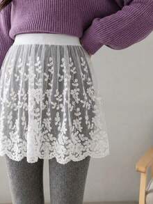 Women's Embroidered Lace Short Skirt, All-Season Fashion Half Skirt, Versatile Layering Piece For Leggings, Sweatshirts & Sweaters - Multicolor - View 1