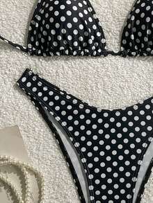 2026新款欧美复古黑白波点挂脖比基尼套装 - 彩色 - 查看 4