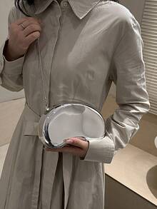 金属银色镜面不规则手拿包，优雅链条单肩包，奢华派对手提包，时尚百搭手机零钱包 - 銀色 - 查看 4