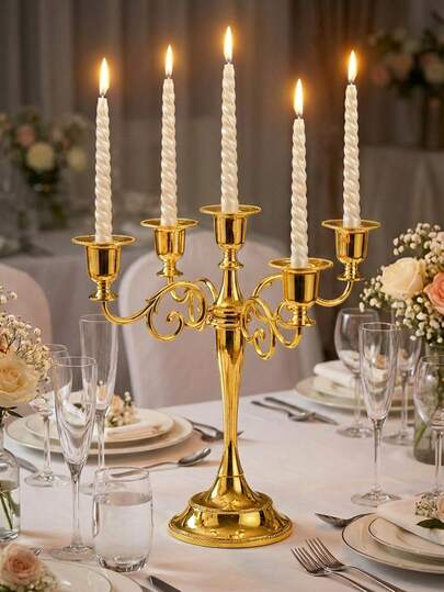 Glod Colors Elegant Multi-Arm Candlesticks, A Vintage European-Style Club Home Decor Piece For Creating A Romantic Atmosphere In Living Rooms And During Holidays, Perfect For Wedding Anniversaries And Romantic Occasions. This Bohemian-Style Zinc Alloy Tabletop Decoration Is Ideal For Home Decor, Fireplace Decor, Christmas Parties, Housewarming Gifts, Weddings, Restaurants, And Parties.