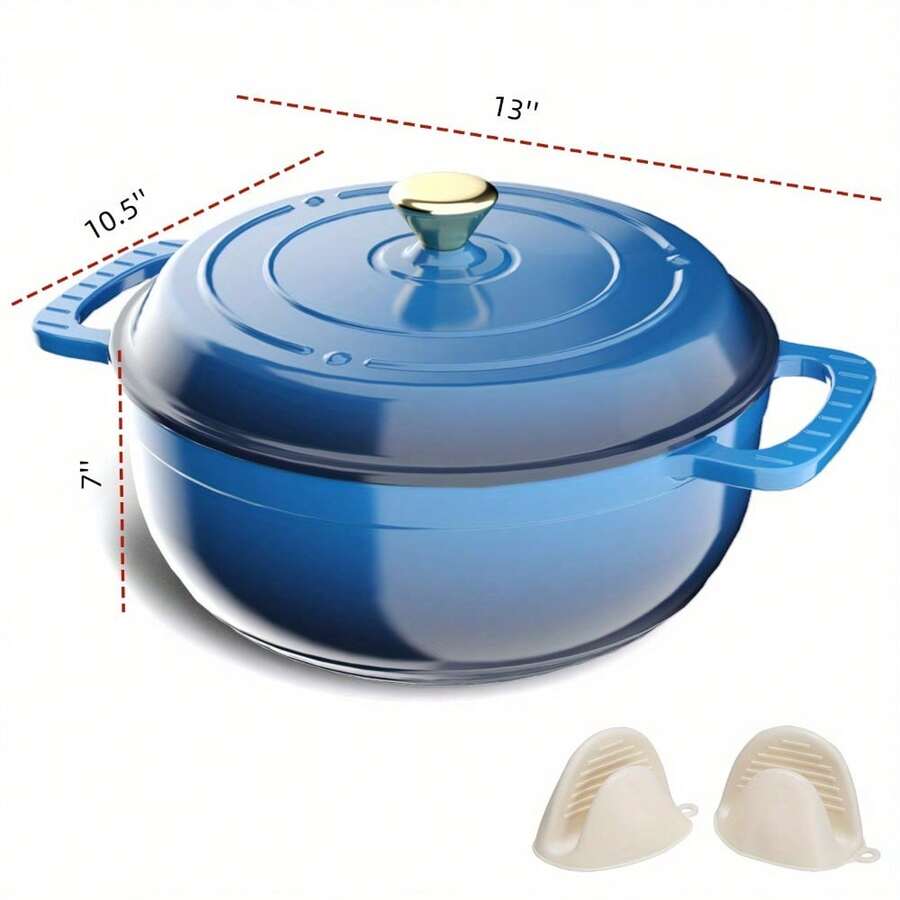 12/14/16 L,Blue Enameled Cast Iron Dutch Cookware, 5/6/7.5 Quarts - No Seasoning Required, Oven Up To 500°F, Triple Moisture Retention (With Oven Mitts) - View 1